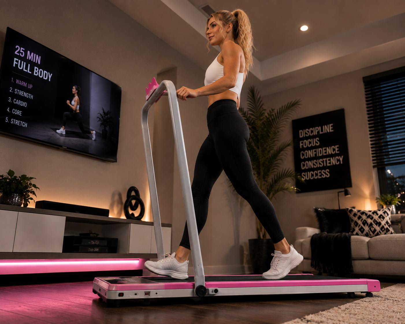 Pink Portable Folding Walking Pad